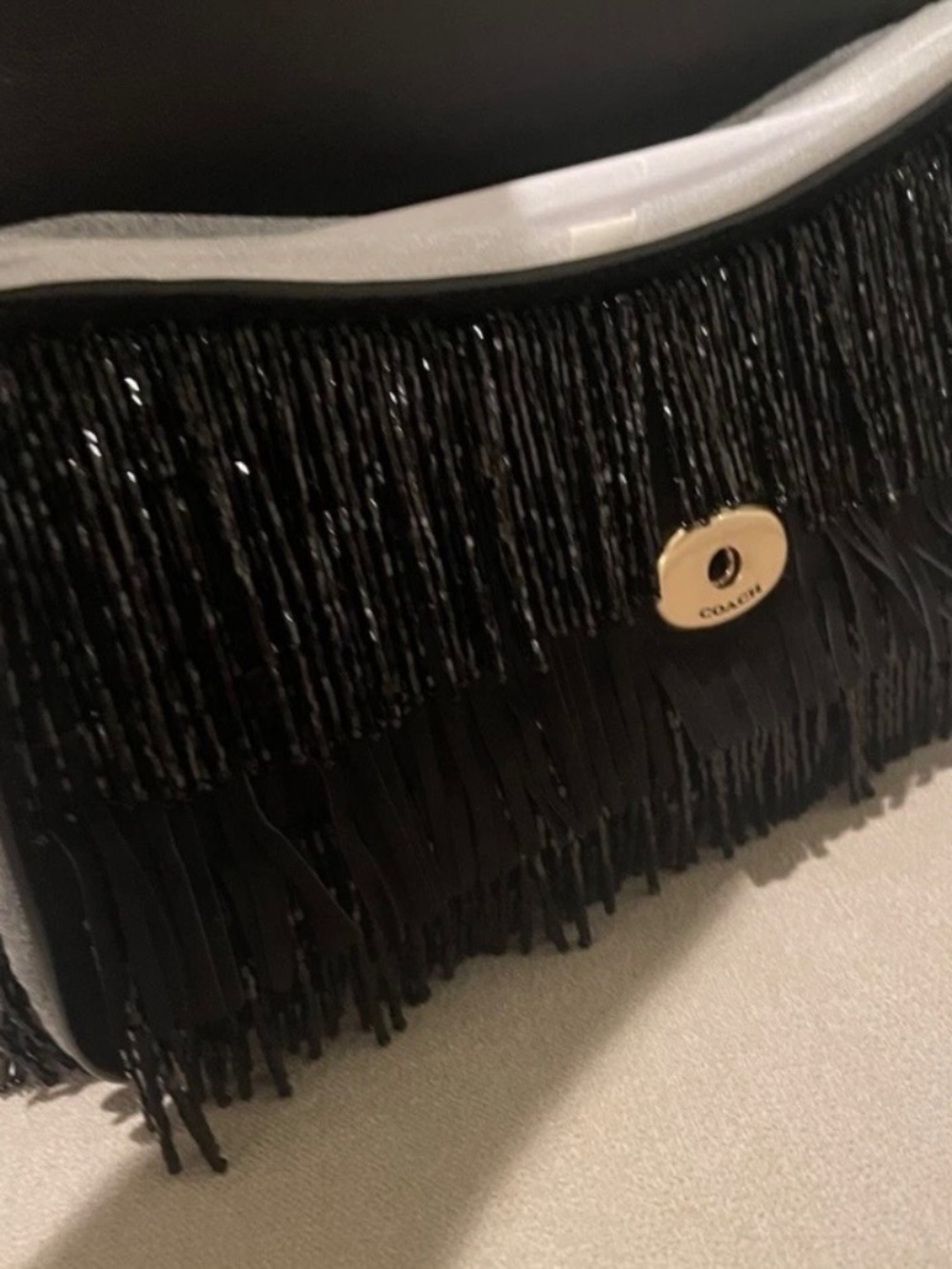 Sale !!! Coach Crystal Beaded Fringe Black Suede Tabby NWT - Picture 10 of 12